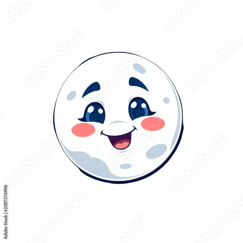 Cute cartoon moon character with happy face