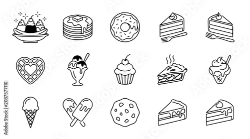 Dessert icons set, sweet treats collection, delicious food vector illustrations