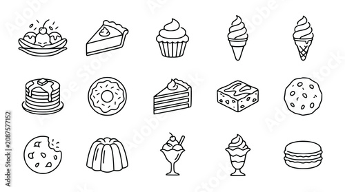 Dessert Icons: Sweet Treats Collection - Ice Cream, Cake, Cookies, Pancakes, Donuts