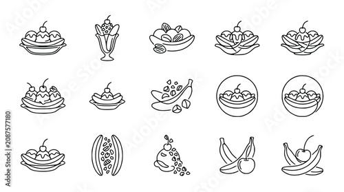 Banana Split Icon Set: Dessert Line Art Collection