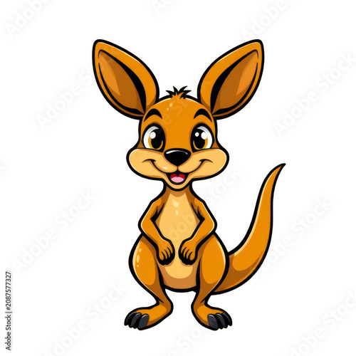 Cute cartoon kangaroo character isolated on black