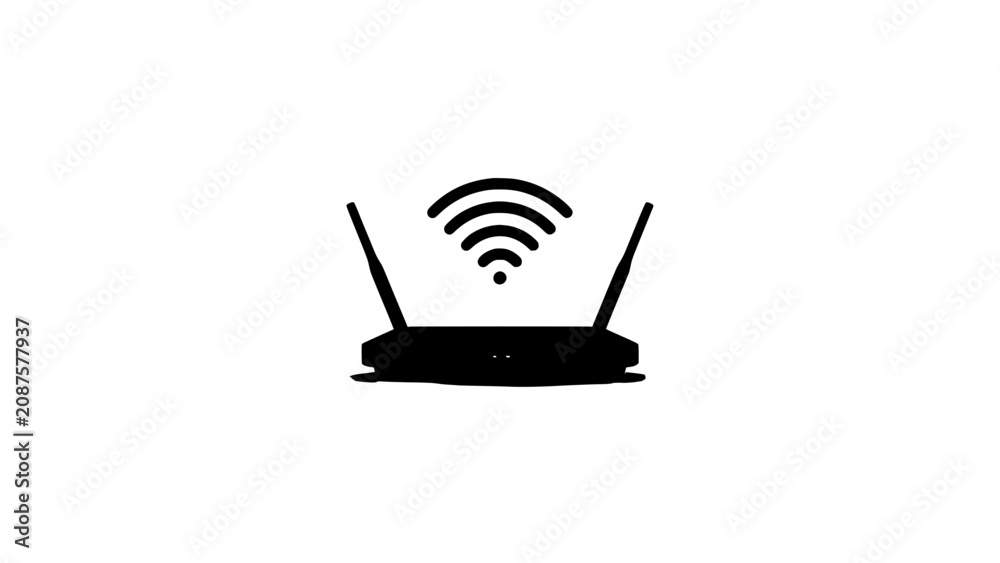Fototapeta premium Modern Wireless Router Icon with Signal Waves and Antennas, Digital Communication Concept Featuring Wifi, Internet, Connection