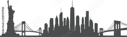 New york city skyline with statue of liberty silhouette