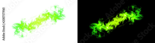 Glowing green flame and smoke effect streak on transparent background, abstract fire energy overlay cutout
