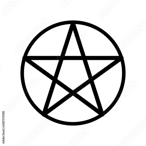 Foto Vector line art illustration of a traditional pentagram or pentacle star inside a circle