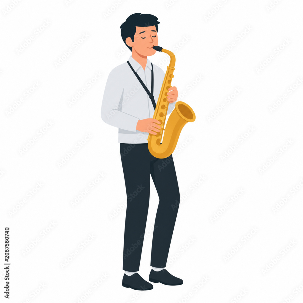 Fototapeta premium Man Playing Saxophone Jazz Music Flat Illustration