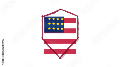 Schilderij op canvas American flag with stars and stripes inside red shield, isolated on transparent