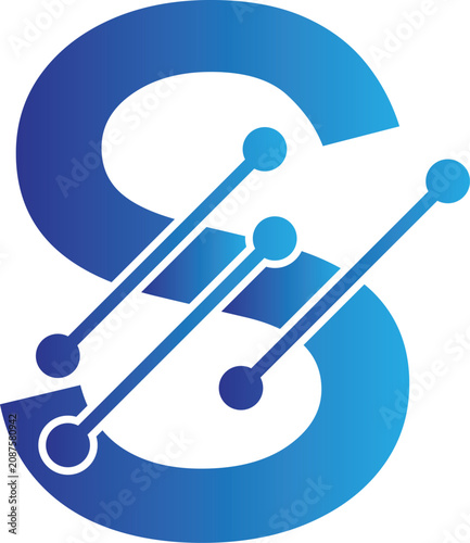Letter S Circuitry Logo with Nodes and gradient colour isolated on transparent background