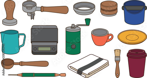 Tableau sur toile Professional barista espresso tools sticker set featuring tamper portafilter sca