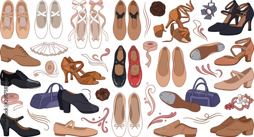 Canvas Print Professional dance shoes vector illustration collection featuring ballet pointe