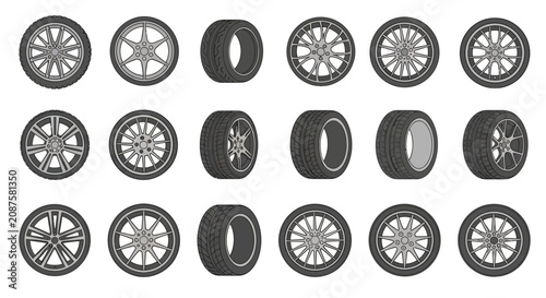 Tires and wheels on display.