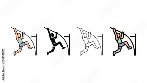 Obraz na płótnie Four illustrations of a pole vaulter in midair jump