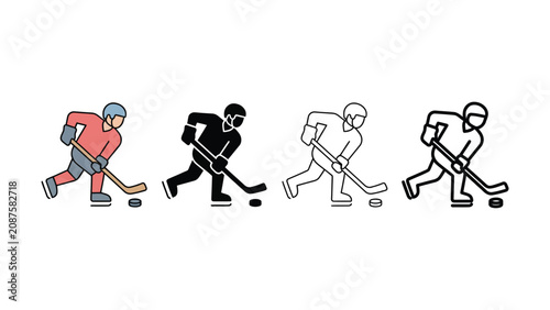 Canvas Print Ice hockey player icon set with stick and puck vector graphic