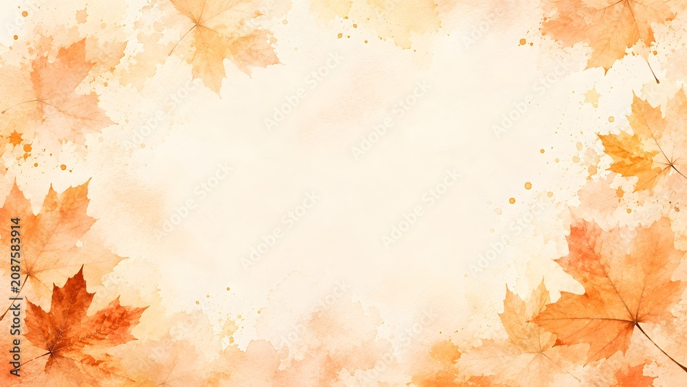 Fototapeta premium Watercolor autumn maple leaves frame background fall foliage border with copy space for text, seasonal design element for invitation, card, or social media
