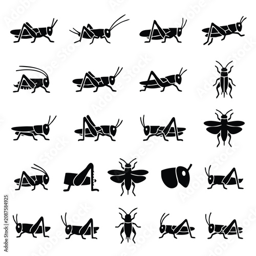 Foto Set of grasshopper silhouettes in various poses and actions with pest control na