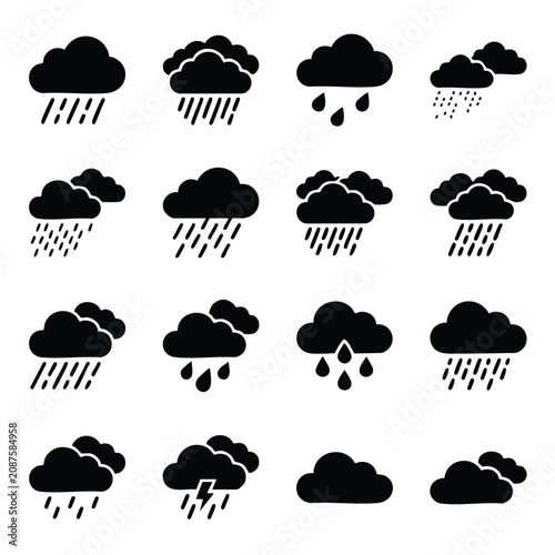 Obraz na plátne Set of black weather icons representing different states of clouds and precipita