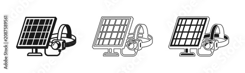 Tableau sur toile Solar powered floodlight icons in black and white