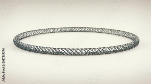Metallic ring structure circular braided design on pale background