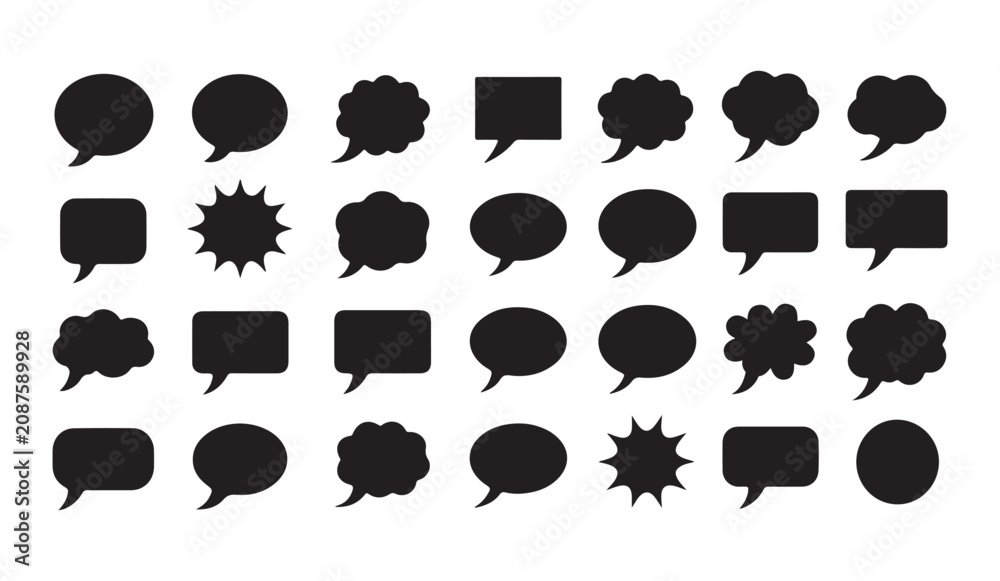 Fototapeta premium Blank speech bubble silhouette set for comic dialogue and chat message interface vector illustration.