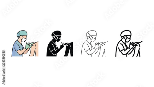 Obraz na plátně Doctor administering injection into patients shoulder in four artistic styles