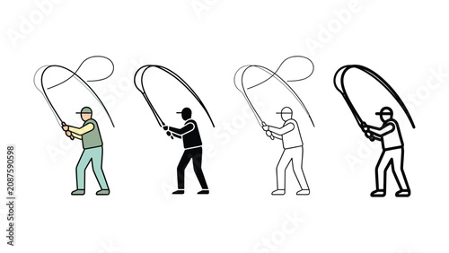 Fisherman casting a line with a fly rod in different styles