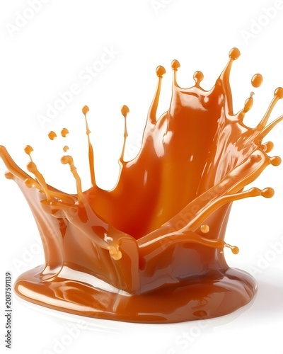 caramel dessert sauce splash isolated on white background