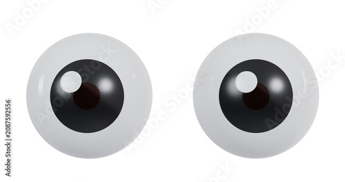 Cuadro en lienzo Cute 3D eyes with glossy black pupils stare straight ahead on a transparent background, featuring a clean front view composition for funny character expressions and cartoon designs