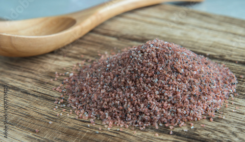 Fine black salt from the Himalayas on a cutting board