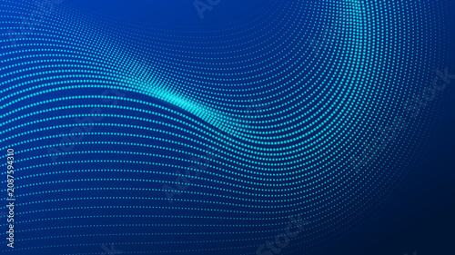 Fotografie Dynamic abstract background featuring bluegreen digital wave patterns formed by numerous interconnected dots