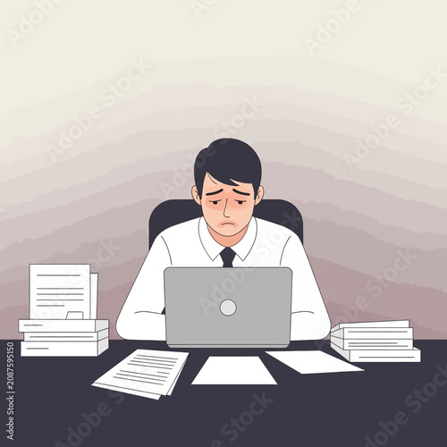 Overworked Businessman Stressed By Deadline And Excessive Paperwork