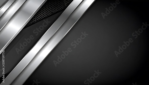 Abstract background with metallic silver stripes and textured dark gray surface, digital rendering, modern design, sleek, futuristic