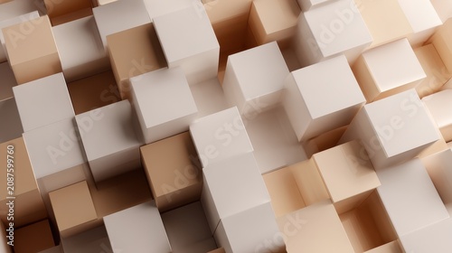 Modern minimalist cuboid surface with light beige and off white blocks, an organized dimensional pattern