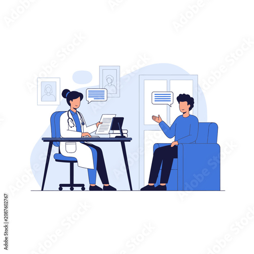 Medical Consultation Illustration Doctor Patient Discussion Healthcare Meeting