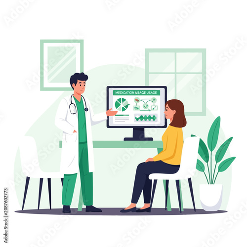 Medical Consultation Graphic Showing Health Data To Patient