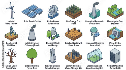 Collection of Renewable Energy and Eco-Friendly Technology Icons.