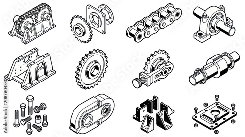 Quadro su tela Detailed collection of various industrial mechanical components and spare parts