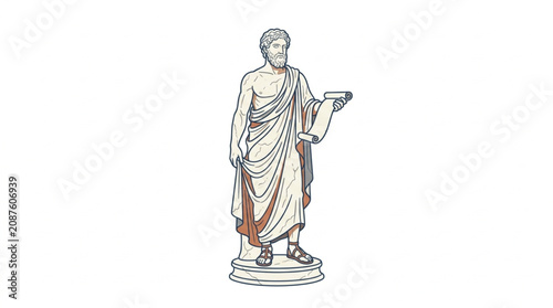 Classical Greek Statue Holding Scroll and Staff.