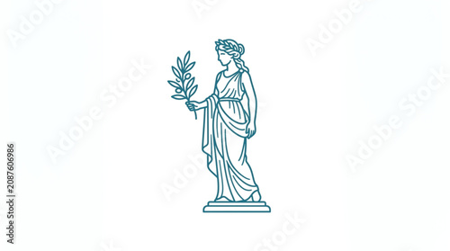 Classical statue holding olive branch illustration.