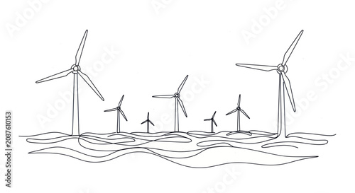 Wind Turbines Generating Clean Energy in the Ocean.
