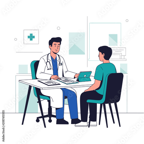 Illustrative Medical Consultation Scene With Doctor And Patient Discussing Health
