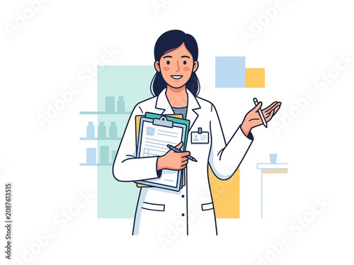 Illustration Of Healthcare Professional Posing With Clipboard And Pen