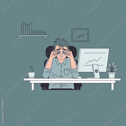 Illustrative Depiction Of An Exhausted Individual Struggling With Workload Under Office Conditions