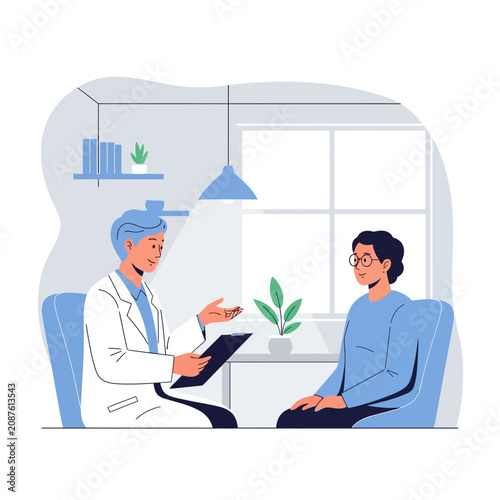 Illustrative Scene Of A Doctor Consulting With A Patient In A Light-Filled Room