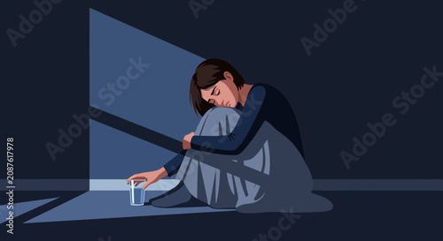 Illustration Of A Person Suffering From Depression, Depicting Loneliness And Despair