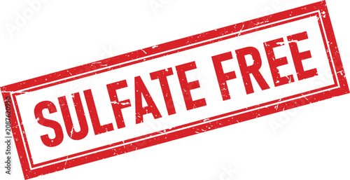 Foto Red rectangular rubber stamp impression featuring the phrase sulfate free in a b