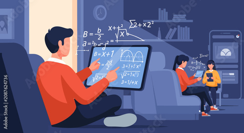 Konstfotografi A man using a digital tablet for advanced mathematics and calculation study