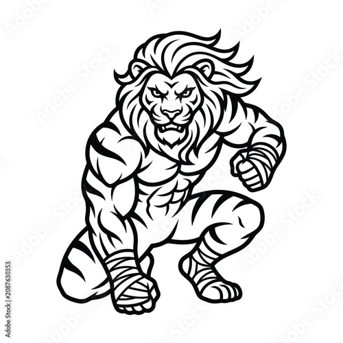 Strong tiger mascot athlete vector graphic with predator muscular fighting illustration striking