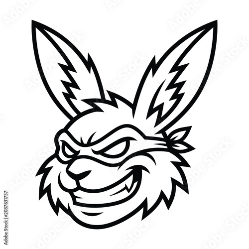 Fierce bunny mascot head with ninja mask vector illustration aggressive character illustration