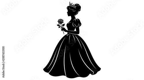 Fotografie Elegant Silhouette of a Royal Princess Holding a Red Rose Flower