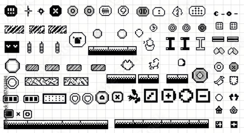 Foto Collection of Pixel Art Icons and Elements for Games.